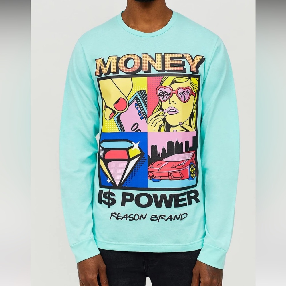 Money Is Power Long Sleeve Tee - Blue Size Large and XL